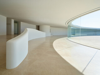Modern Curved White Wall and Glass Facade Interior