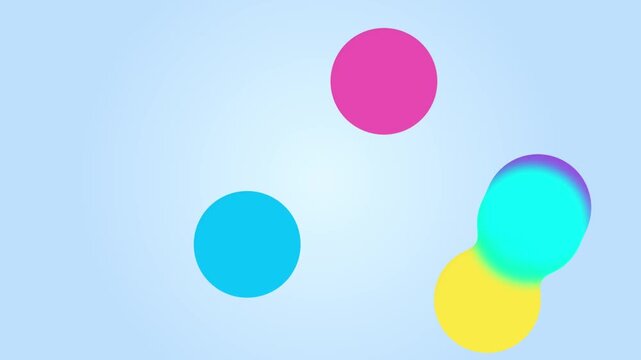 Colorful pastel color merging Bouncing Balls bubbles with aesthetic blue background animated 4k loop circle shapes cartoon round spheres 2d minimal Floating orbs trendy backdrop