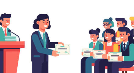 Graduation Ceremony Featuring Presenters and Recipients in Formal Attire Celebrations