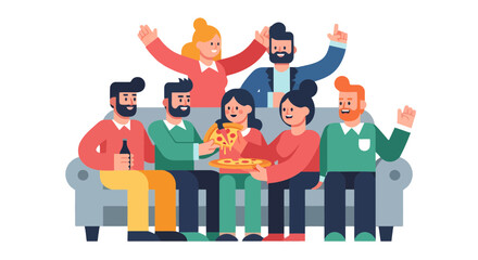 Group Of Friends Enjoying Pizza Together And Celebrating Some Happy Moments