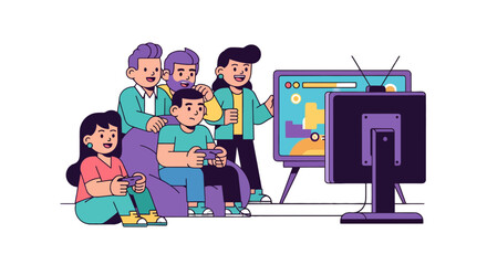 Group Of Friends Enjoying Video Games Together, Playing and Having Fun in House