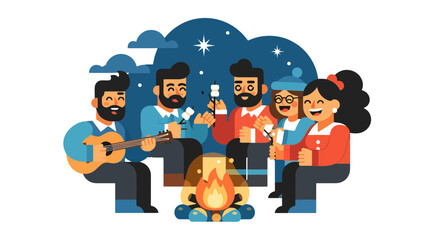 Group Of Friends Enjoying Themselves With Fire And Music In A Recreational Setting