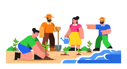 Fototapeta premium Group Of People Participating In Tree Planting Campaign For A Cleaner Environment