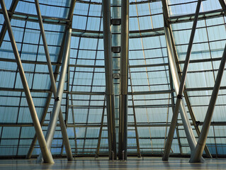 Modern Glass Building Interior With Steel Support Structure