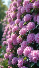 Obraz premium Lush pink azaleas blooming in a vibrant garden