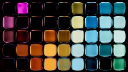 Futuristic glass mosaic with glowing reflections and bright color gradients. 3d render illustration.