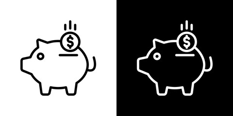 Piggy Bank  Icon Set. Clean Line Design With Light And Dark Versions For Versatile Use. 