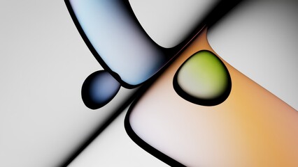 Abstract background. 3d rendering featuring smooth, curved glass bubbles and a fluid gradient of pastel and neon colors