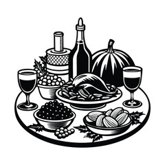 Set of food and drink icons with wine cheese and vegetables