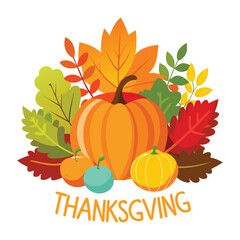 Pumpkin with autumn leaves vector illustration