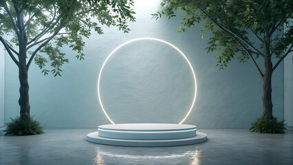 podium with halo light for product advertisement
