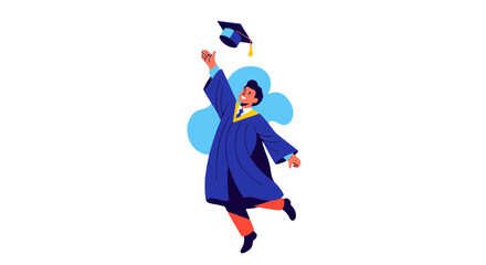 Joyful Graduate Celebrating Milestone, Throwing Cap Illustration, Black Background