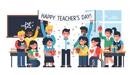 Joyful Students Celebrating Teachers: A Heartwarming Depiction of Gratitude and Appreciation