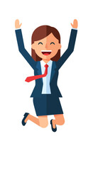 Jumping Cartoon Businesswoman Celebrating Achievement Excited With Upraised Arms and Joyful Emotion