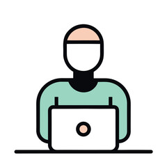 Person Working on Laptop Vector Icon,  Minimal Flat Design, Isolated on White Background