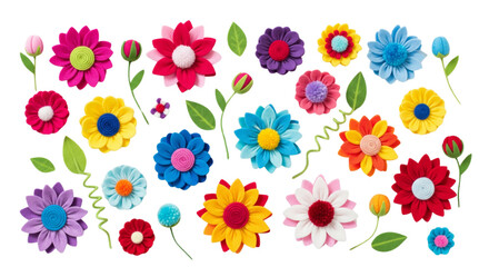 Vibrant Felt Flowers Collection Spring Summer Craft Elements for Kids Party Decor Design