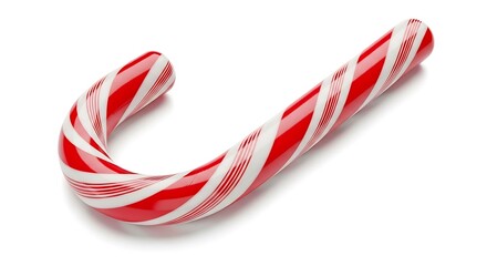Fototapeta premium A classic red and white striped candy cane is isolated on a white background.