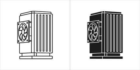 Line art and silhouette of a cooling fan unit