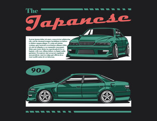 The Japanese 90s vehicle with two view option and retro tones graphic vector