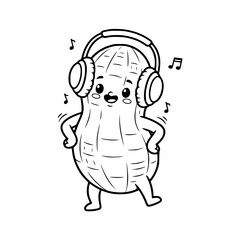 Fototapeta premium Cute peanut character wearing headphones, simple cheerful coloring page for toddlers Generative Ai