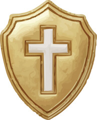 Golden shield with a white cross for faith symbol