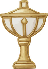 Ornate golden lamp illuminates fantasy world setting