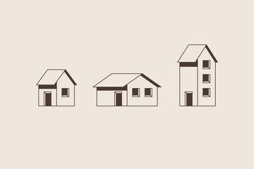 House Growth Stages &ndash; Small, Medium and Multi-Storey Buildings Vector Illustration