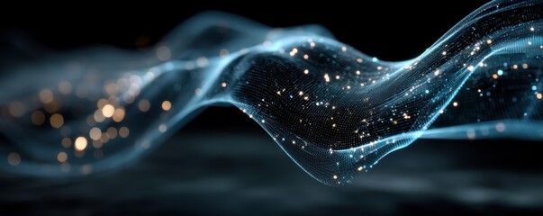 Abstract representation of digital data flow on a dark background