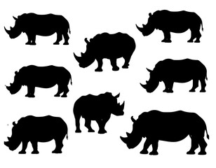 Fototapeta premium set rhinoceros of animals silhouettes