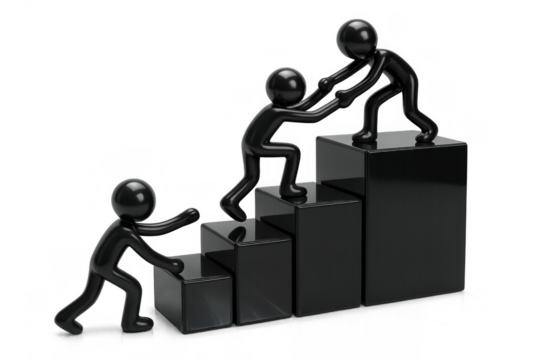 Teamwork helping colleagues climbing steps, a partnership supporting success, collaboration on a transparent background