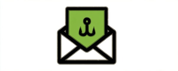 Open email icon with green shield and anchor symbol, a vector illustration for branding and messaging