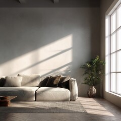 Modern Minimalist Living Room with Sunlight and Neutral Decor