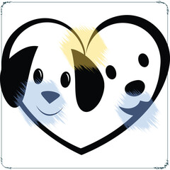 Heart shaped dog illustration in black white and blue a sweet puppy face and paw prints expressing love and affection a cute and decorative animal design