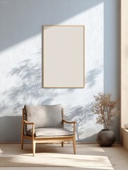 Minimalist Living Room With Chair And Blank Poster Frame