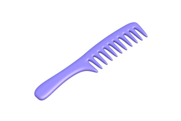 Hair comb isolated on white background. Plastic hairbrush. Barbershop accessory. Beauty salon tool. 3d render