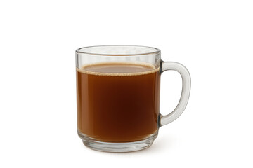 Hot coffee pouring into transparent glass mug