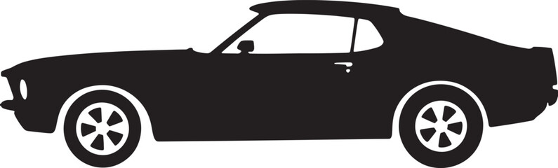 Classic muscle car black silhouette. Vintage automobile profile. Old powerful vehicle illustration