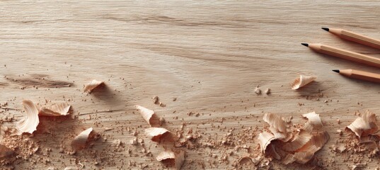 Photorealistic Wooden Desk with Pencil Shavings and Natural Grain Texture