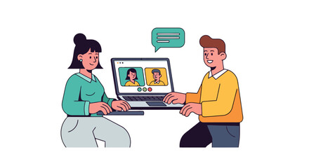 Online Meeting Communication with Two Colleagues Collaborating, Remote Work Discussion Presentation