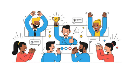 Online Team Celebration: Award Ceremony on Virtual Platform for Successful Achievement