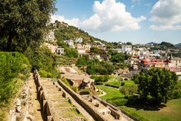 Italy, Naples, Baia, view and details of the archaeological area specialized in the spa treatments of the ancient Romans.