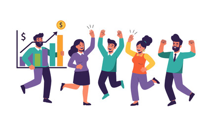 People Celebrating Financial Progress and Achievement in Business with Optimism