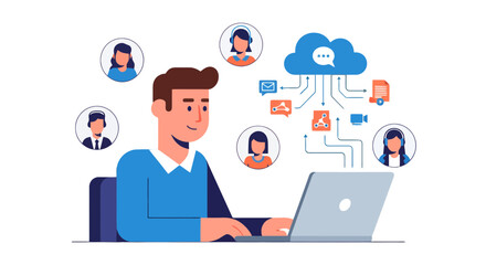 Online Collaboration And Communication Via Cloud Network Connectivity Is Shown