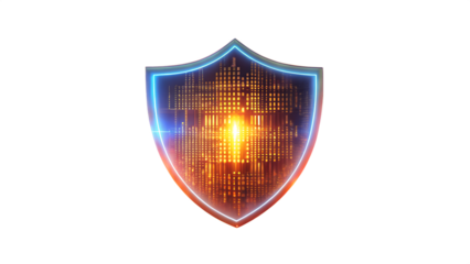 Digital data protection shield isolated on transparent background for security and privacy concept