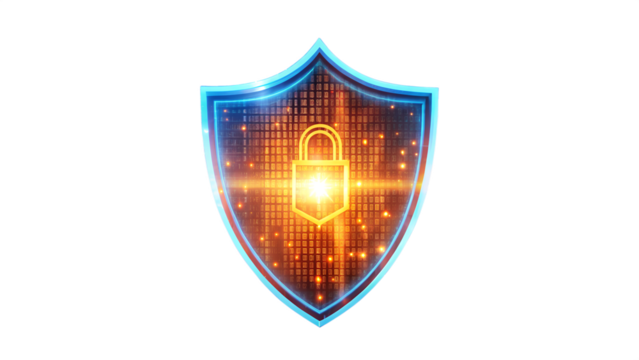 Digital data protection shield with padlock isolated on transparent background for security concept - Powered by Adobe