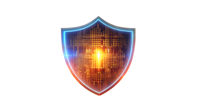 Digital data protection shield isolated on transparent background for security and privacy concept