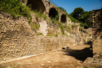 Naklejka na ściany i meble Italy, Naples, Baia, view and details of the archaeological area specialized in the spa treatments of the ancient Romans.