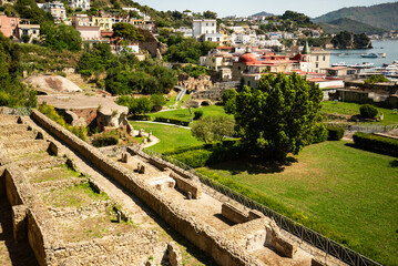 Italy, Naples, Baia, view and details of the archaeological area specialized in the spa treatments of the ancient Romans.