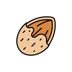 Half peeled almond nut with shell texture filled color icon