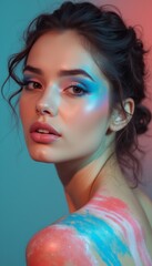 Obraz premium Stunning woman with artistic makeup and colorful body paint